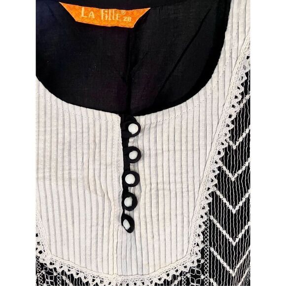 La Fille Made In India Kurta Tunic Black White Boho Victorian Size 28 Small - Picture 8 of 11